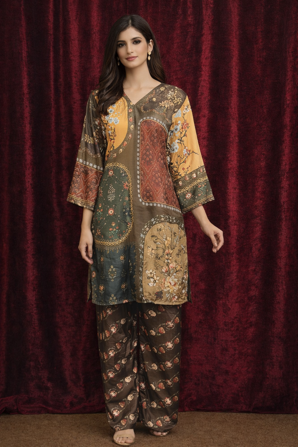 Vintage Patchwork Elegance 2 Piece Suit