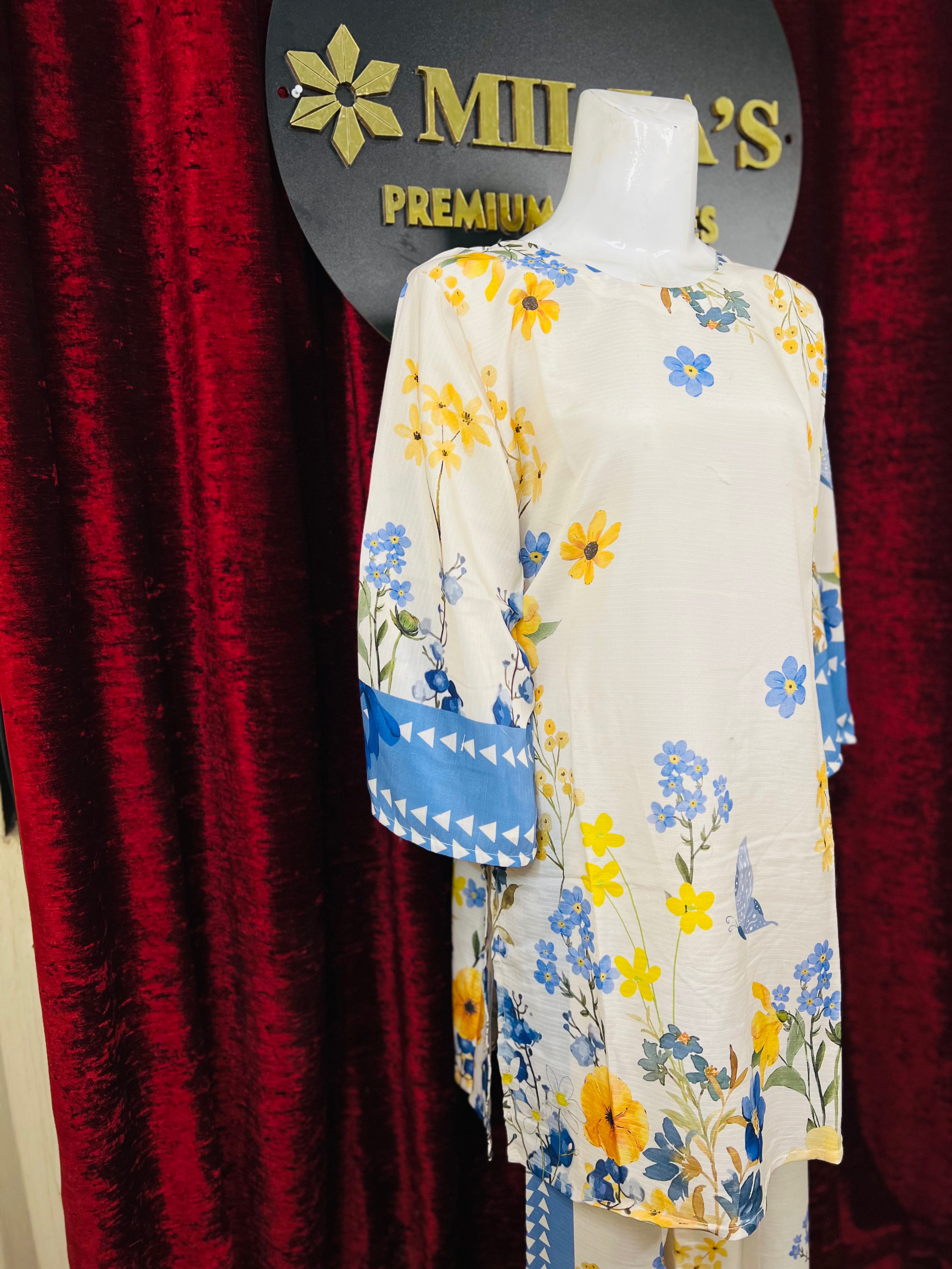 Blue Blossom Floral 2-Piece Suit