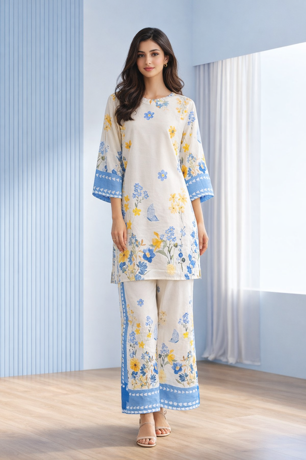 Blue Blossom Floral 2-Piece Suit